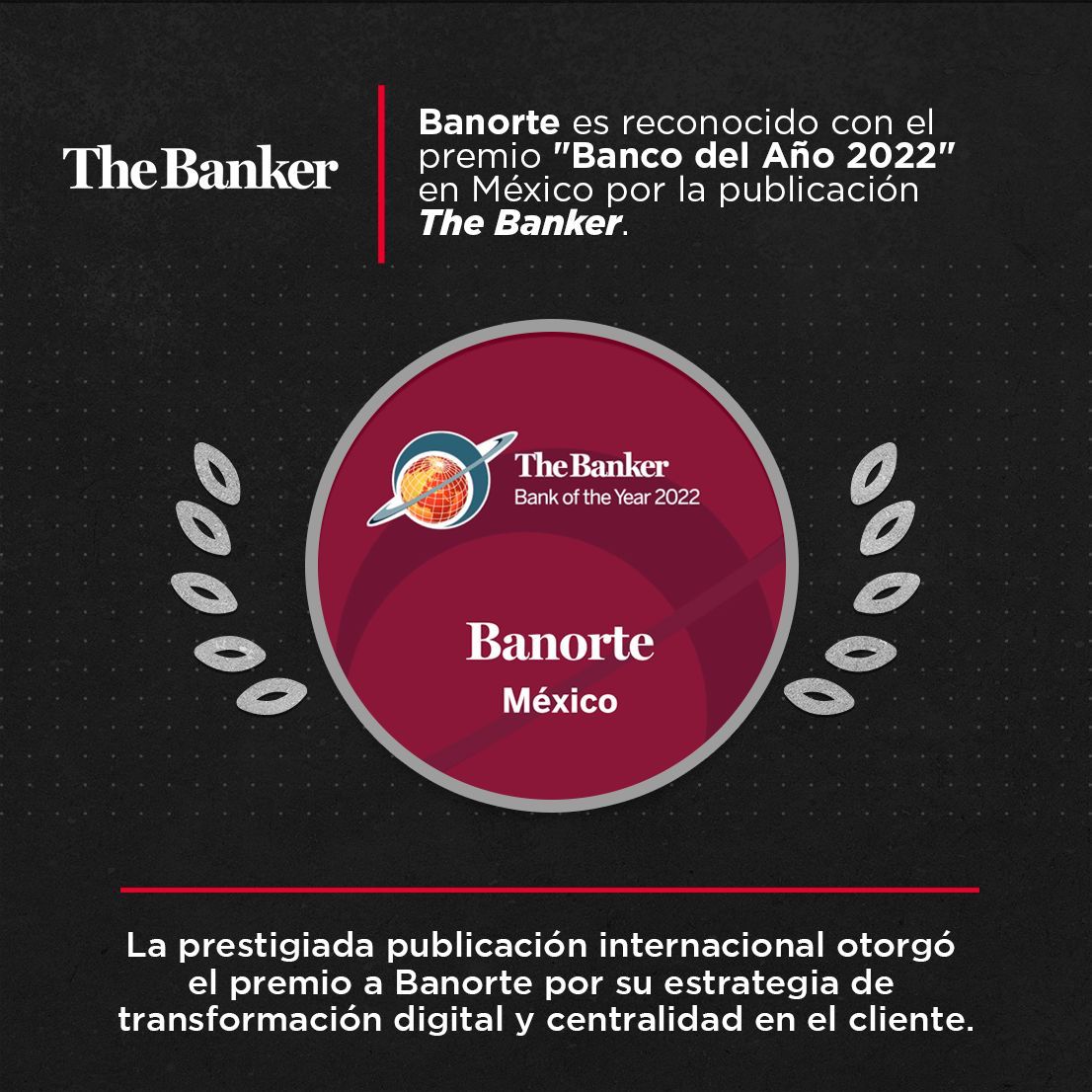 BANORTE, BANCO DEL AÑO 2022 EN MÉXICO: THE BANKER